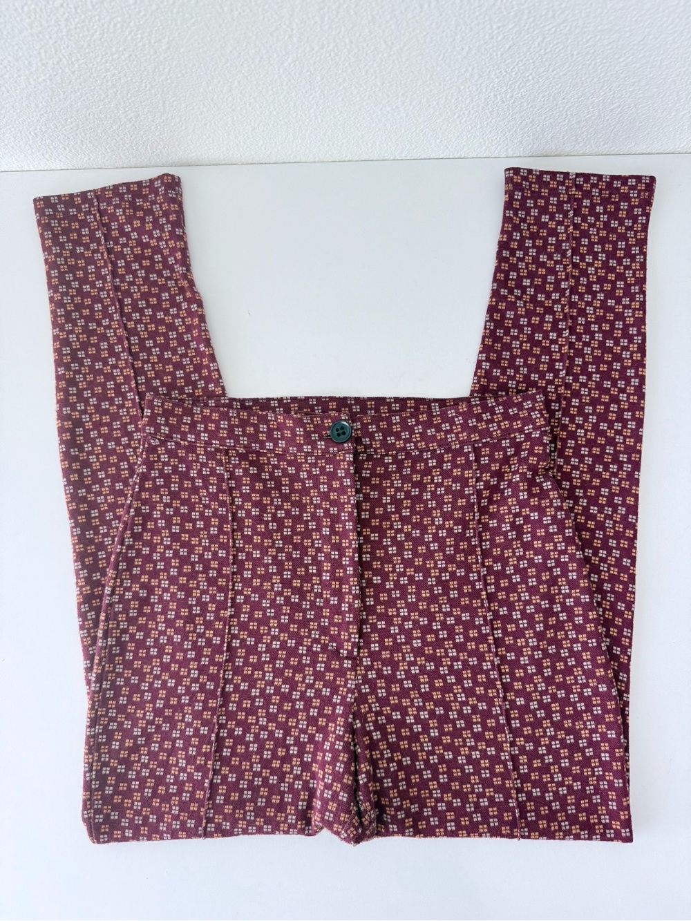 Free People Carnaby Retro High-Rise Trousers Burgundy Geo Knit Pants Size 4
